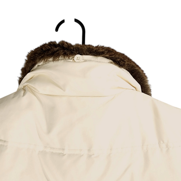 Eddie Bauer Women XS Goose Down Puffer Vest 700 Cream Faux Fur Full Zip Snap - Picture 15 of 16